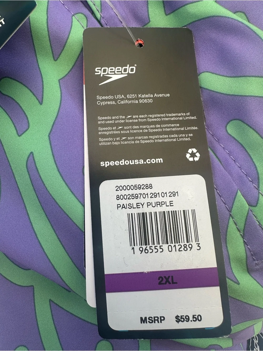 Speedo Paisley Purple Redondo Edge Volley Swim Short 2xl